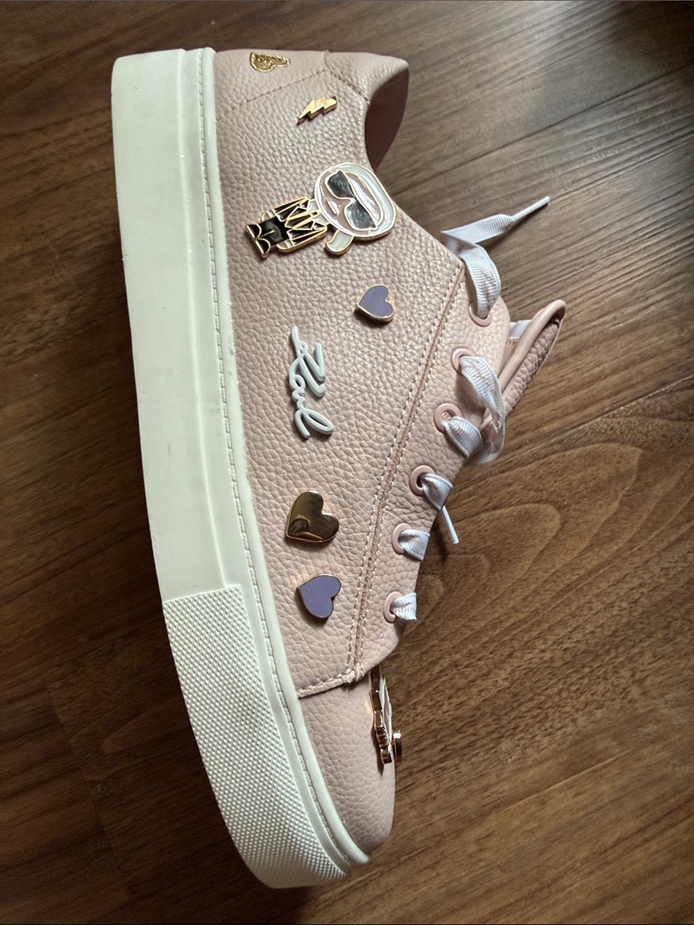 Karl Lagerfeld Pale Pink Heart & Charm Lace-Up Sneakers - Picture 6 of 11